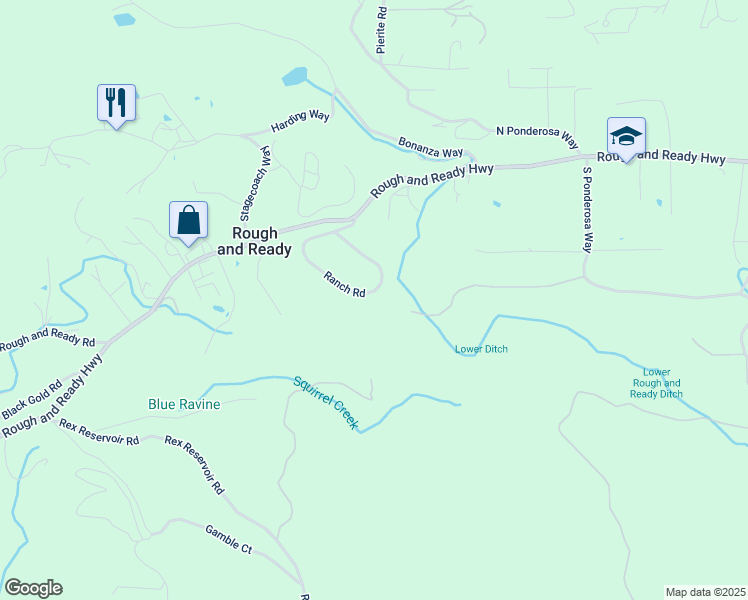 map of restaurants, bars, coffee shops, grocery stores, and more near 10246 Ranch Road in Rough and Ready