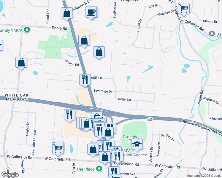 map of restaurants, bars, coffee shops, grocery stores, and more near 3226 Sovereign Drive in Cincinnati