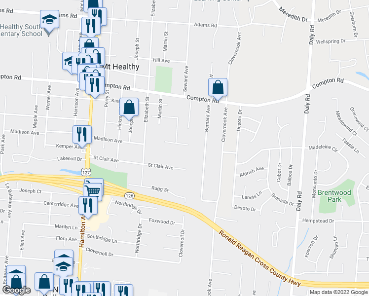 map of restaurants, bars, coffee shops, grocery stores, and more near 1425 Van Fleet Avenue in Cincinnati