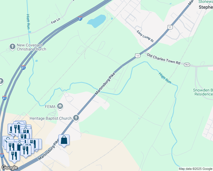 map of restaurants, bars, coffee shops, grocery stores, and more near 110 Fenway Circle in Stephenson
