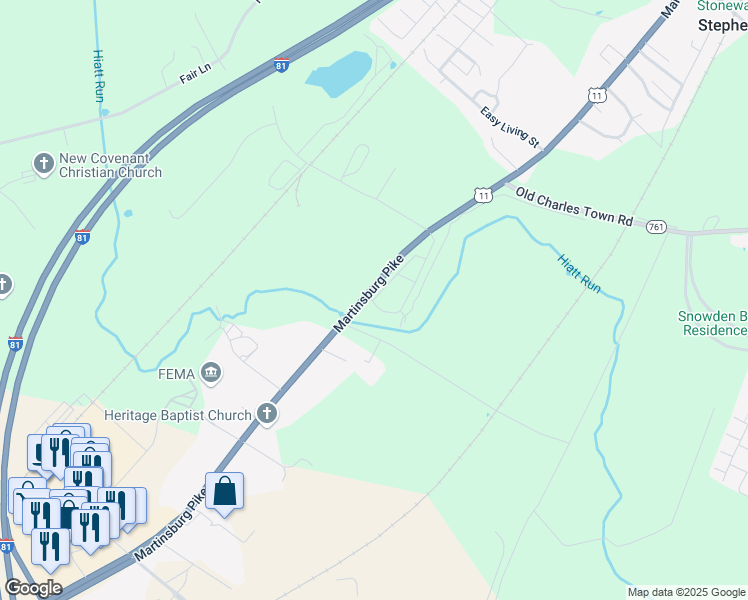 map of restaurants, bars, coffee shops, grocery stores, and more near 120 Fenway Circle in Stephenson