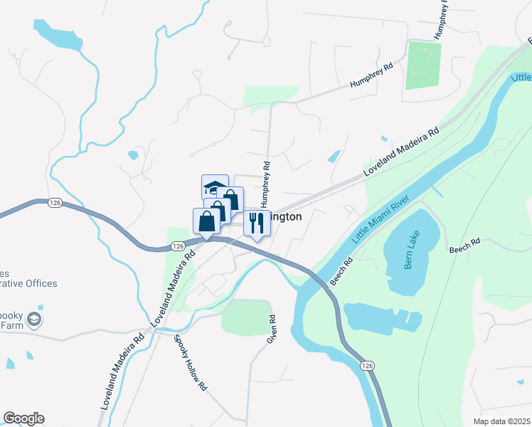 map of restaurants, bars, coffee shops, grocery stores, and more near 9495 Humphrey Road in Cincinnati