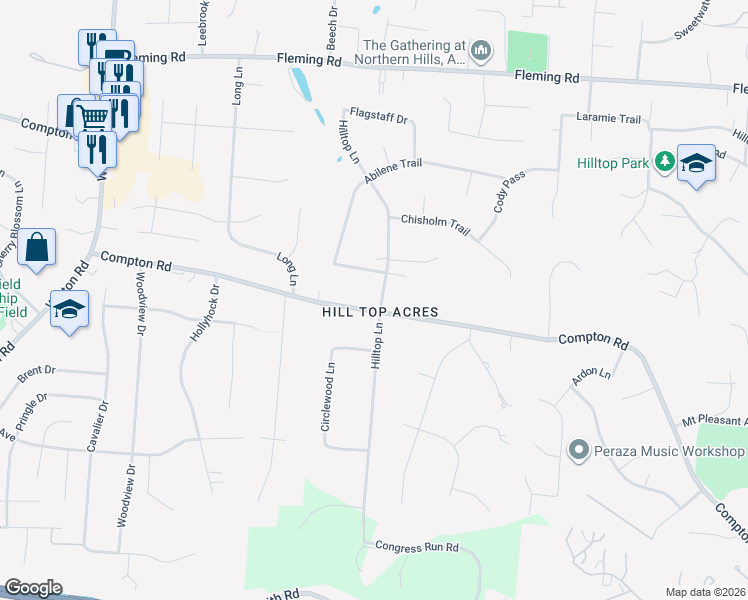 map of restaurants, bars, coffee shops, grocery stores, and more near 534 Compton Road in Cincinnati