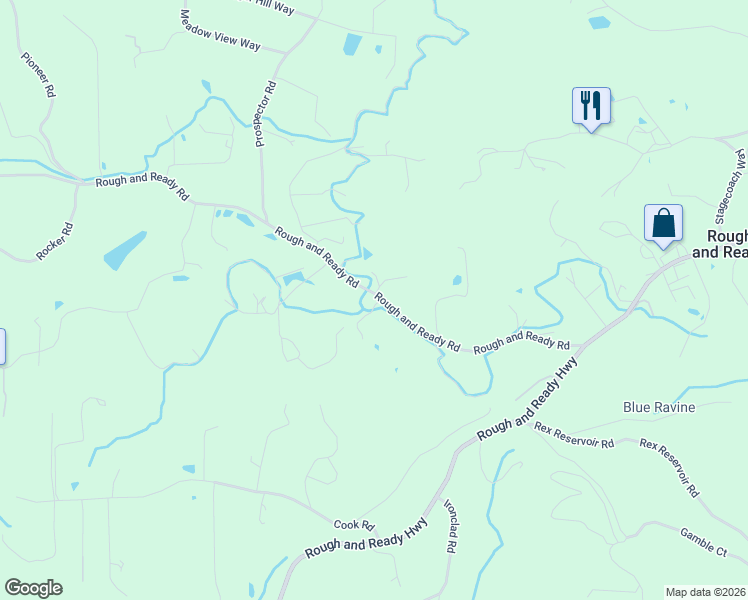 map of restaurants, bars, coffee shops, grocery stores, and more near 10511 Rough and Ready Road in Rough and Ready