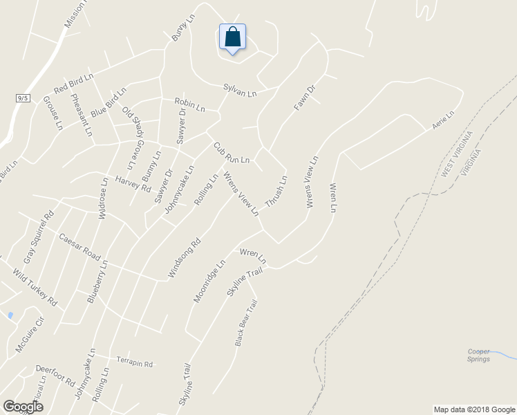 map of restaurants, bars, coffee shops, grocery stores, and more near 19 Thrush Lane in Harpers Ferry