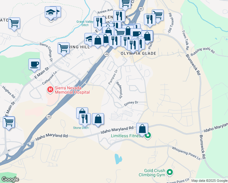 map of restaurants, bars, coffee shops, grocery stores, and more near 509 Holly Drive in Grass Valley