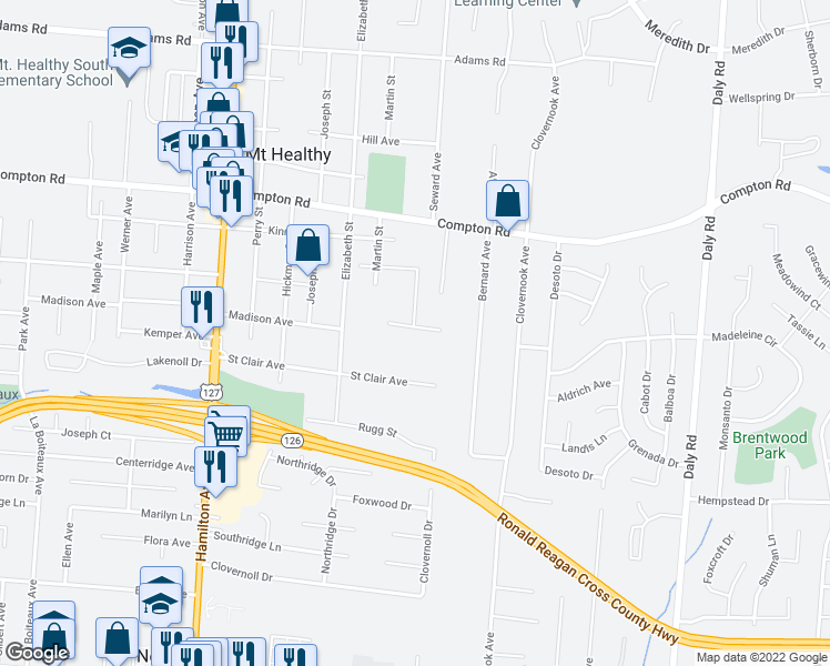 map of restaurants, bars, coffee shops, grocery stores, and more near 1441 Van Fleet Avenue in Cincinnati