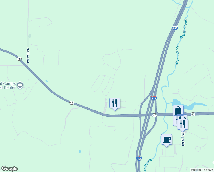 map of restaurants, bars, coffee shops, grocery stores, and more near 7390 Griffey Street in Parkville