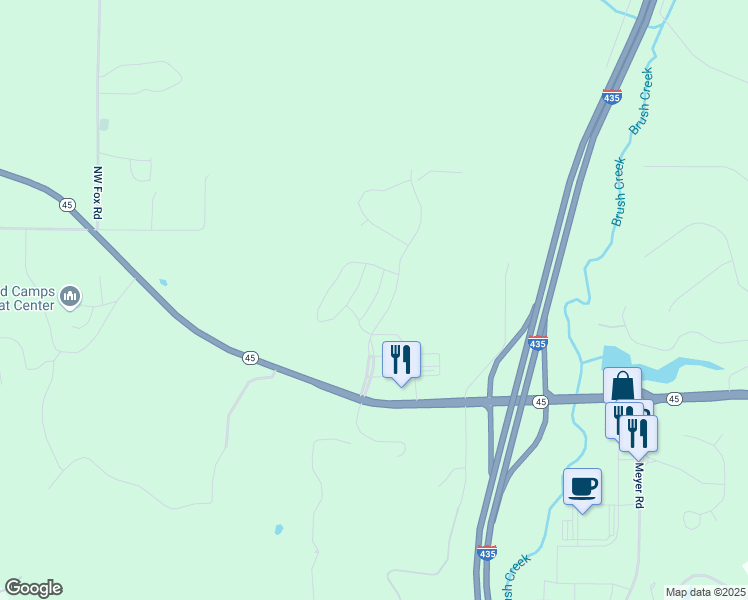 map of restaurants, bars, coffee shops, grocery stores, and more near 7394 Griffey Street in Parkville