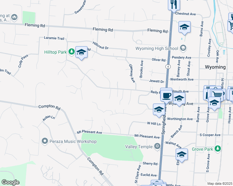 map of restaurants, bars, coffee shops, grocery stores, and more near 325 Reily Road in Cincinnati