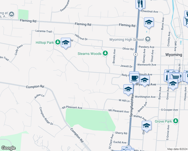 map of restaurants, bars, coffee shops, grocery stores, and more near 325 Reily Road in Cincinnati