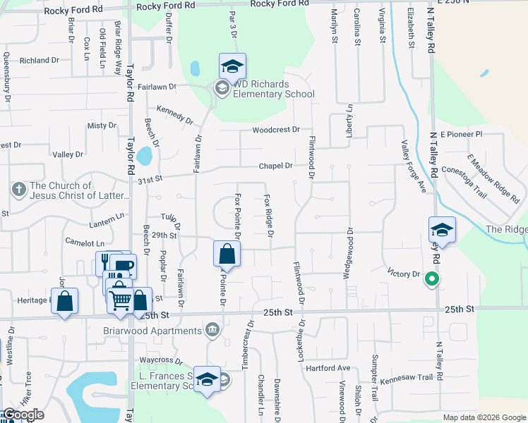 map of restaurants, bars, coffee shops, grocery stores, and more near 2985 Fox Ridge Drive in Columbus