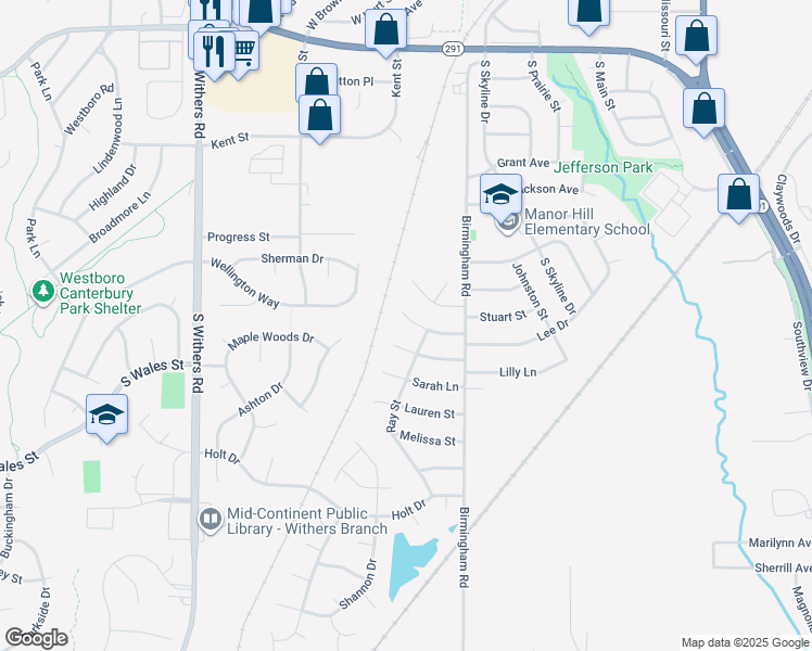 map of restaurants, bars, coffee shops, grocery stores, and more near 521 Clyde Street in Liberty