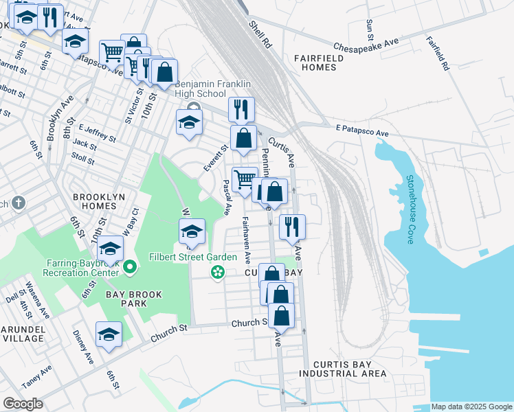 map of restaurants, bars, coffee shops, grocery stores, and more near 1512 Plum Street in Baltimore