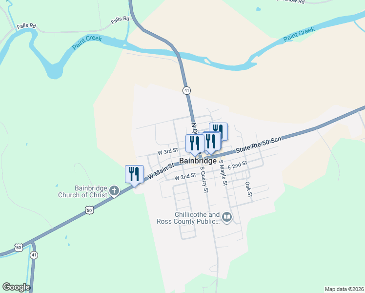 map of restaurants, bars, coffee shops, grocery stores, and more near 103 Mountain Street in Bainbridge