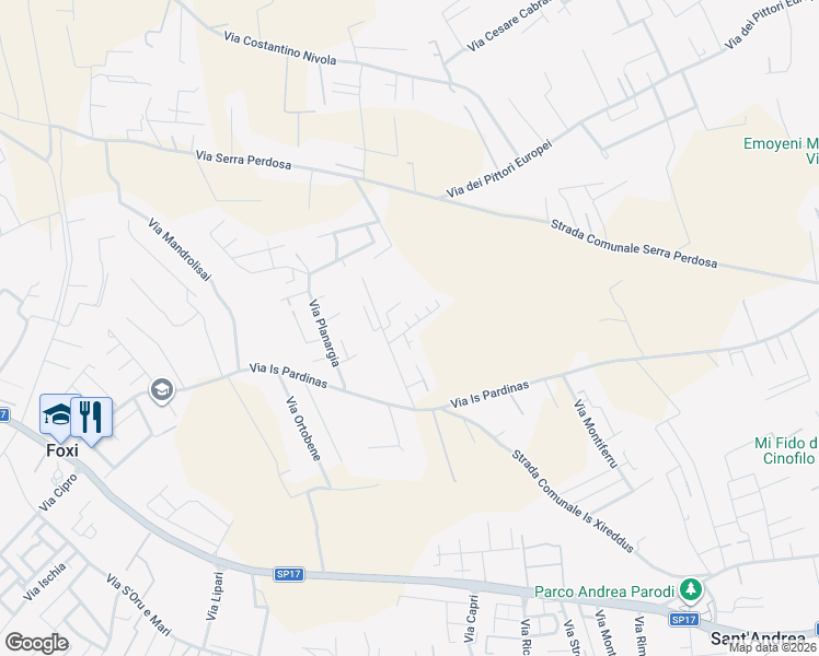 map of restaurants, bars, coffee shops, grocery stores, and more near 54 Via Gallura in Quartu Sant'Elena