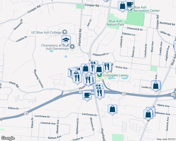 map of restaurants, bars, coffee shops, grocery stores, and more near 4102 Georgetown Road in Cincinnati