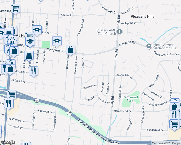 map of restaurants, bars, coffee shops, grocery stores, and more near 1288 Madeleine Circle in Cincinnati