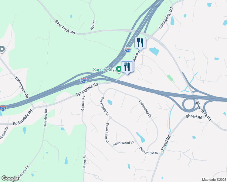 map of restaurants, bars, coffee shops, grocery stores, and more near 8478 Springlake Court in Cincinnati