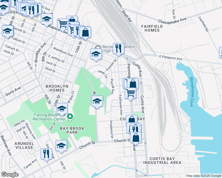 map of restaurants, bars, coffee shops, grocery stores, and more near 1326 Tompkins Street in Baltimore