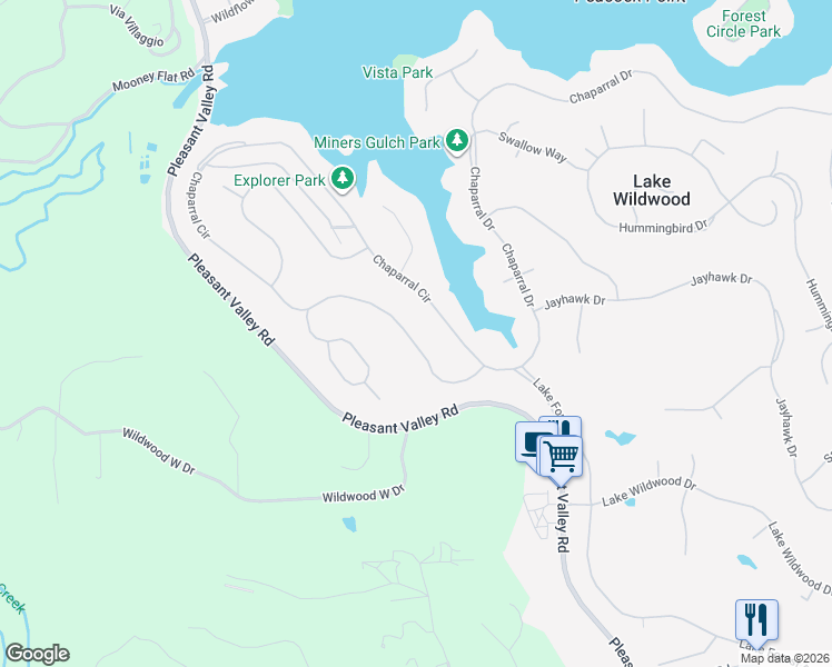 map of restaurants, bars, coffee shops, grocery stores, and more near 20729 Chaparral Circle in Penn Valley