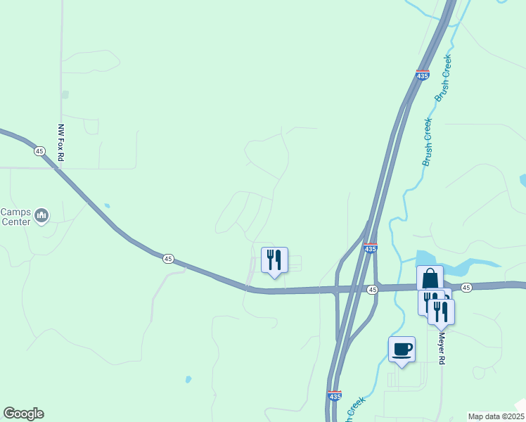 map of restaurants, bars, coffee shops, grocery stores, and more near 7381 Griffey Street in Parkville