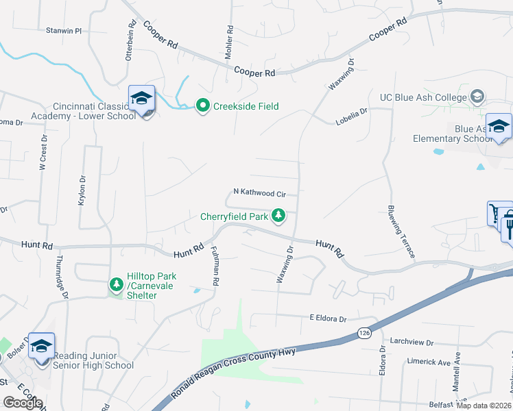 map of restaurants, bars, coffee shops, grocery stores, and more near 2604 South Kathwood Circle in Cincinnati
