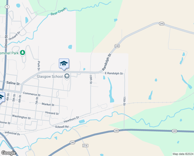 map of restaurants, bars, coffee shops, grocery stores, and more near 800-844 10th Street in Glasgow