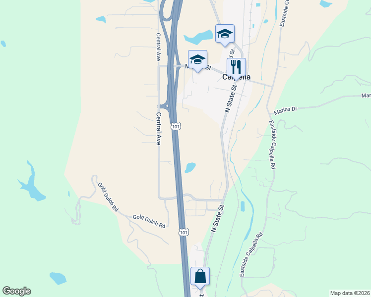 map of restaurants, bars, coffee shops, grocery stores, and more near 5980 North State Street in Ukiah