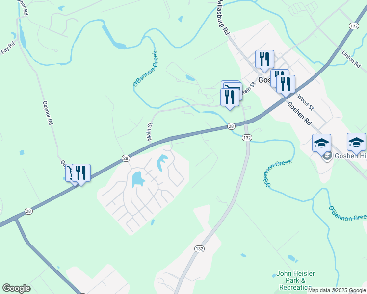 map of restaurants, bars, coffee shops, grocery stores, and more near 1789 Ohio 28 in Goshen