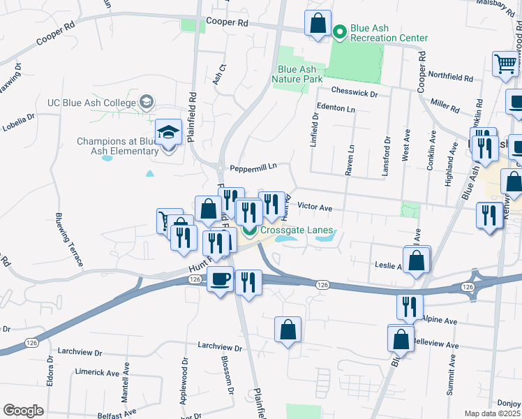 map of restaurants, bars, coffee shops, grocery stores, and more near 4326 Villa Drive in Cincinnati