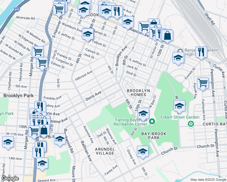 map of restaurants, bars, coffee shops, grocery stores, and more near 4114 Townsend Avenue in Baltimore