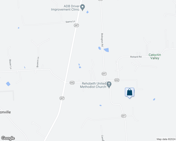 map of restaurants, bars, coffee shops, grocery stores, and more near 39038 Rickard Road in Lovettsville