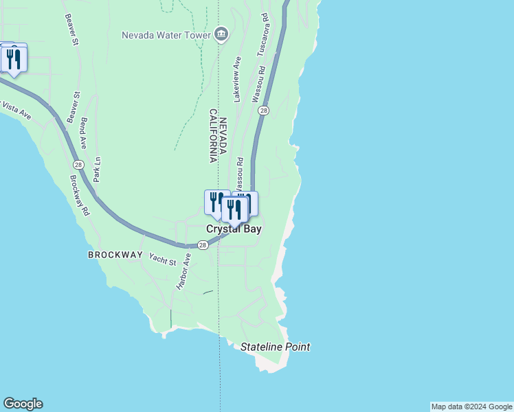map of restaurants, bars, coffee shops, grocery stores, and more near 26 Nevada 28 in Crystal Bay