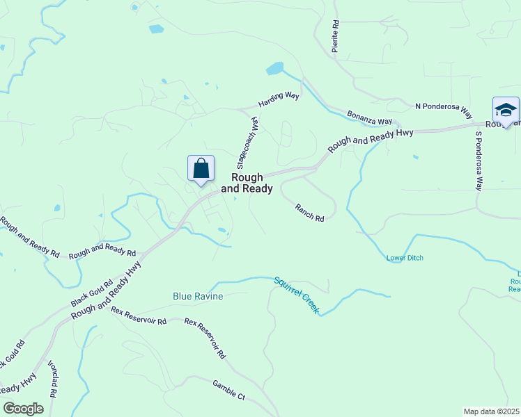 map of restaurants, bars, coffee shops, grocery stores, and more near 10079 Blue Creek Road in Rough and Ready