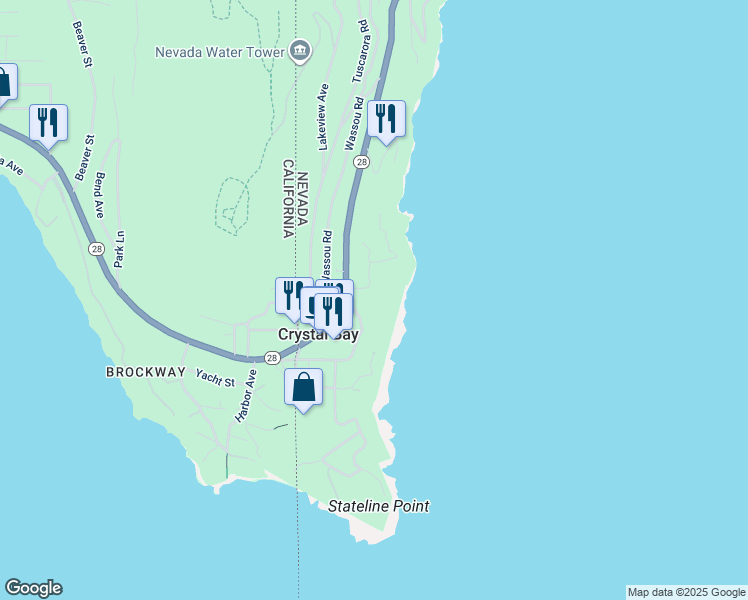 map of restaurants, bars, coffee shops, grocery stores, and more near 26 Nevada 28 in Crystal Bay