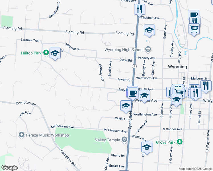 map of restaurants, bars, coffee shops, grocery stores, and more near 88 Reily Road in Cincinnati