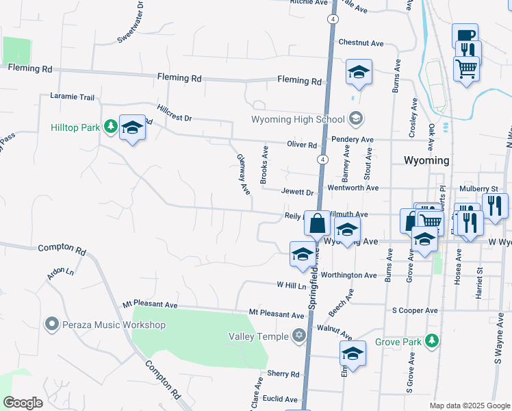 map of restaurants, bars, coffee shops, grocery stores, and more near 88 Reily Road in Cincinnati