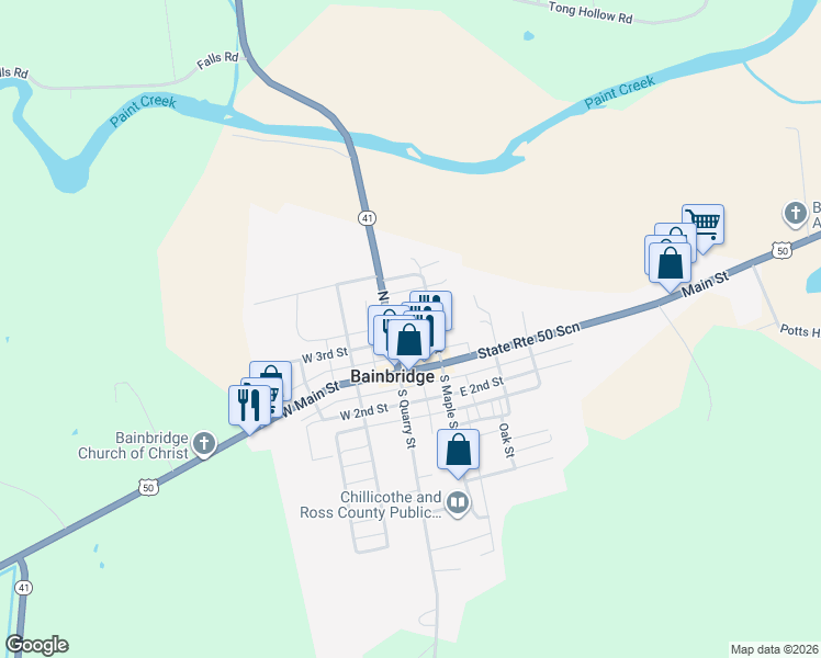 map of restaurants, bars, coffee shops, grocery stores, and more near 105 4th Street in Bainbridge