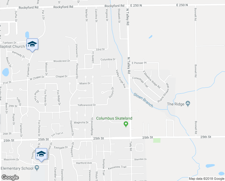 map of restaurants, bars, coffee shops, grocery stores, and more near Victory Drive in Columbus