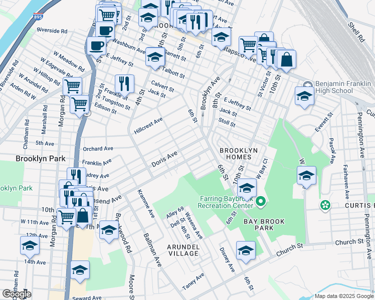 map of restaurants, bars, coffee shops, grocery stores, and more near 4135 Doris Avenue in Baltimore