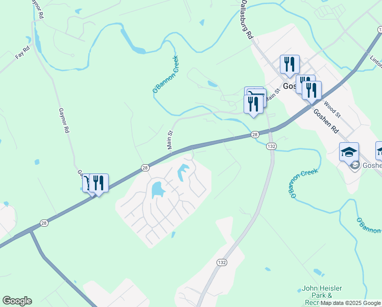 map of restaurants, bars, coffee shops, grocery stores, and more near 1789 Ohio 28 in Goshen