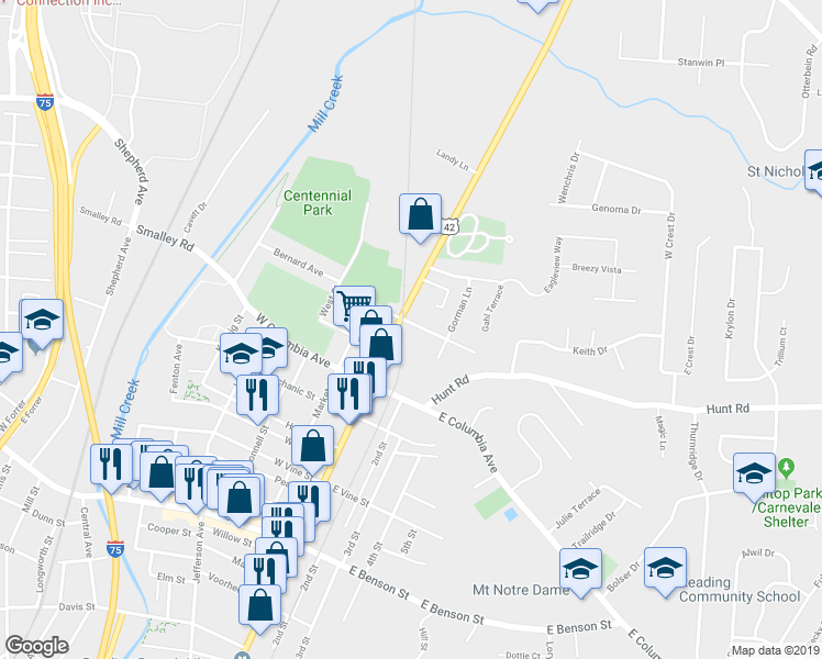 map of restaurants, bars, coffee shops, grocery stores, and more near 9334 Reading Road in Cincinnati