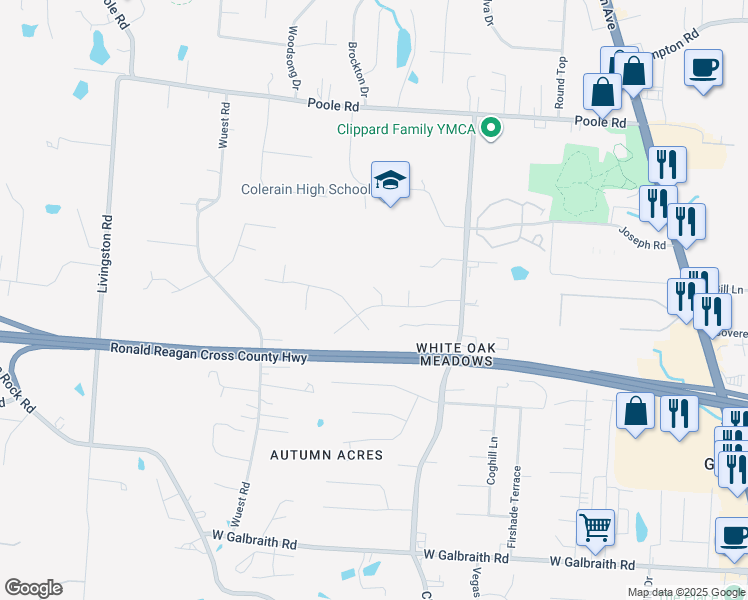 map of restaurants, bars, coffee shops, grocery stores, and more near 8674 Orchardhill Court in Cincinnati