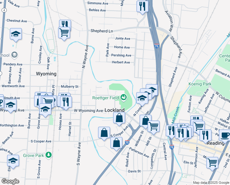 map of restaurants, bars, coffee shops, grocery stores, and more near 400 Hillside Avenue in Cincinnati