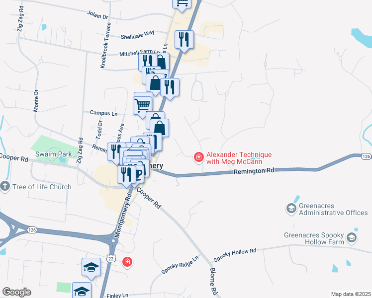 map of restaurants, bars, coffee shops, grocery stores, and more near 9515 Croton Drive in Cincinnati