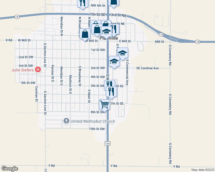 map of restaurants, bars, coffee shops, grocery stores, and more near 598 South Washington Street in Plainville