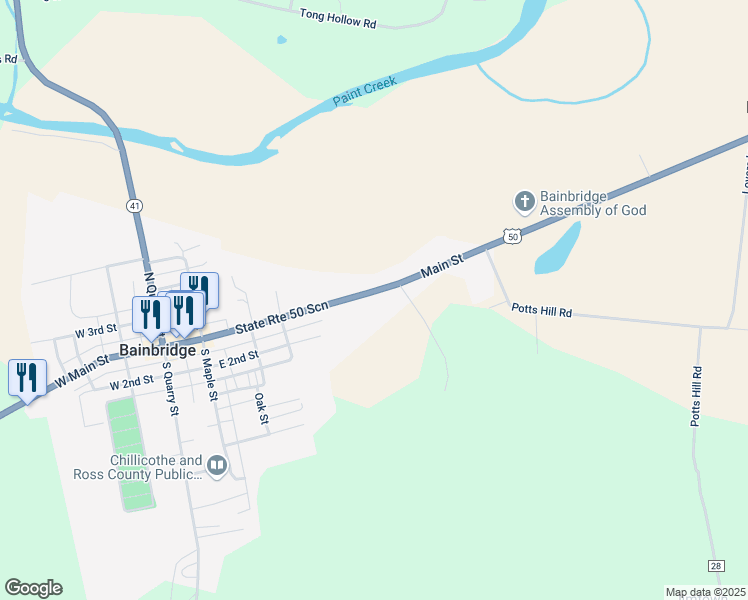 map of restaurants, bars, coffee shops, grocery stores, and more near 437 Main Street in Bainbridge