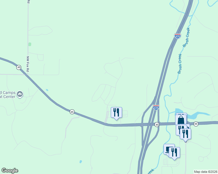 map of restaurants, bars, coffee shops, grocery stores, and more near 15925 Missouri 45 in Parkville
