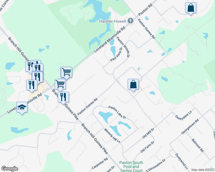 map of restaurants, bars, coffee shops, grocery stores, and more near 6625 Paxton Guinea Road in Loveland